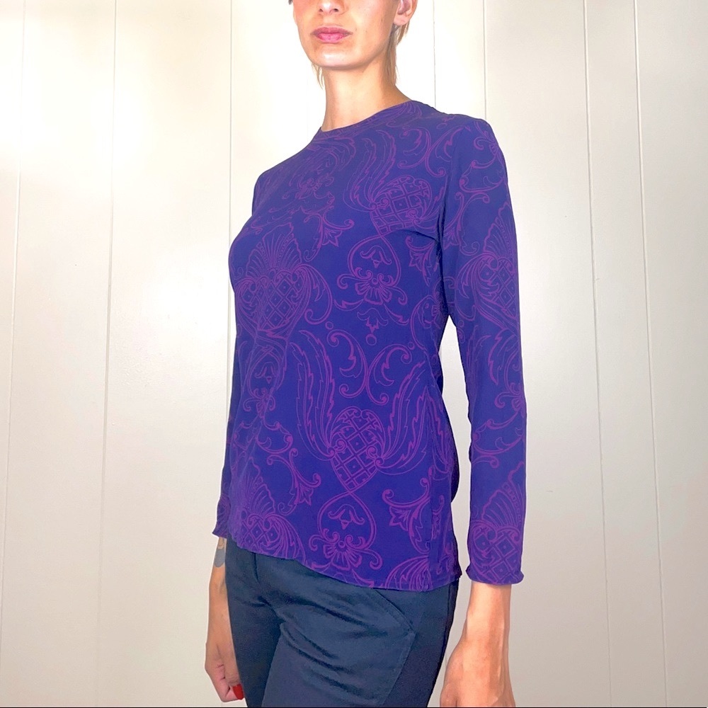 Gianni Versace Vintage 1980’s Silk Chiffon Long-Sleeve Button-Back Top Sz 42